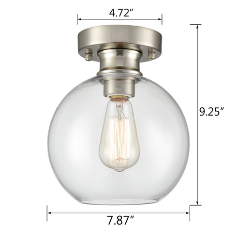 Glass Globe Shade Ceiling Light Fixture Brushed Nickel Flush Mount Ceiling Lights